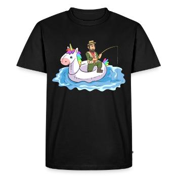 Pêcheur de bateau en caoutchouc de flottaison de licorne - T-shirt Premium bio Homme - noir - Devant - Nico (187cm)