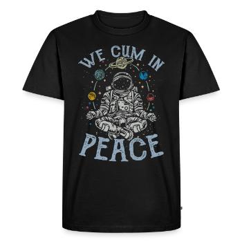 We Cum In Peace Design für einen Hobby Astronaut - Männer Premium Bio T-Shirt - Schwarz - Vorne - Nico (187cm)