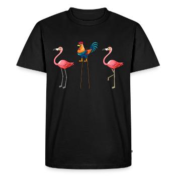 Coq drôle déguisé en flamant rose - T-shirt Premium bio Homme - noir - Devant - Nico (187cm)