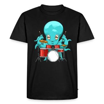 Poulpe batteur - T-shirt Premium bio Homme - noir - Devant - Nico (187cm)