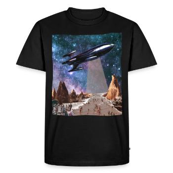 Spaceship Science Fiction Collage Art Shirt - Men's Premium Organic T-Shirt - black - Front - Nico (187cm)