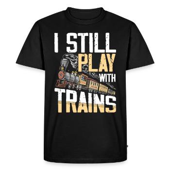 I Still Play With Trains for a train lover - Men's Premium Organic T-Shirt - black - Front - Nico (187cm)