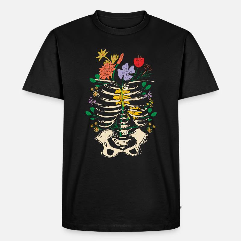 Gothic Skelett Blumen Gothic-Ästhetik - Männer Premium Bio T-Shirt - Schwarz
