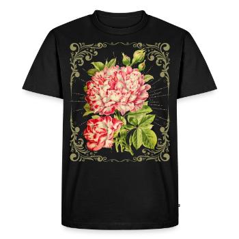 Motif rose rose, rétro vintage, botanique - T-shirt Premium bio Homme - noir - Devant - Nico (187cm)