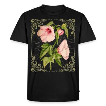 Hibiscus, vintage style, botanical illustration - Men's Premium Organic T-Shirt - black - Front - Nico (187cm)