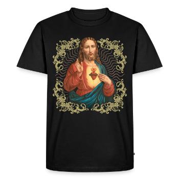 Jésus vintage, Jésus-Christ, Sacré-Cœur, Sauveur - T-shirt Premium bio Homme - noir - Devant - Nico (187cm)
