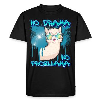 Lama-Llama, sans drame, dicton drôle, jeu de mots - T-shirt Premium bio Homme - noir - Devant - Nico (187cm)