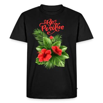 Hibiscus, Palm Leaf Motivation Saying Typography - Men's Premium Organic T-Shirt - black - Front - Nico (187cm)