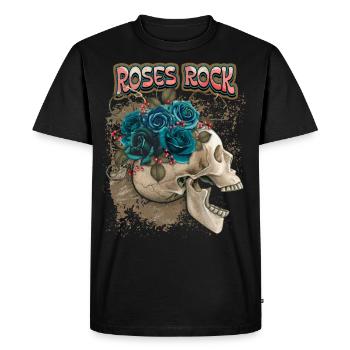 Crâne, crâne avec des roses noires, disant - T-shirt Premium bio Homme - noir - Devant - Nico (187cm)
