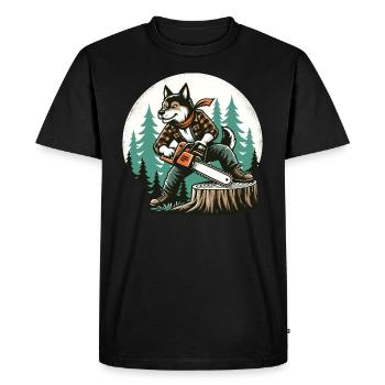 Fox, Woodsman, Chainsaw, Tree, Wood, Forest - Men's Premium Organic T-Shirt - black - Front - Nico (187cm)