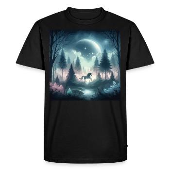Licorne dans la forêt enchantée Mysticisme au clair de lune - T-shirt Premium bio Homme - noir - Devant - Nico (187cm)