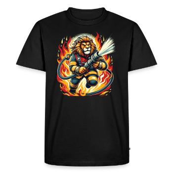 Lion, Pompier, Pompier, Flammes, Héros - T-shirt Premium bio Homme - noir - Devant - Nico (187cm)