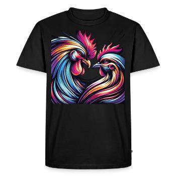 Coq d’amour à plumes et poulet amoureux - T-shirt Premium bio Homme - noir - Devant - Nico (187cm)
