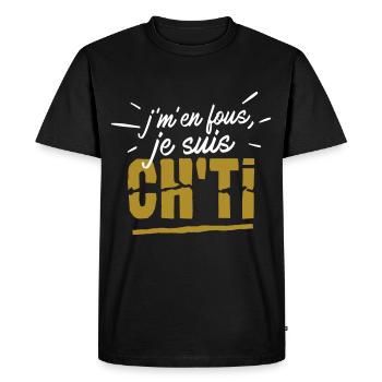 Je m'en fous, je suis ch'ti ! humour chti du Nord - T-shirt Premium bio Homme - noir - Devant - Nico (187cm)