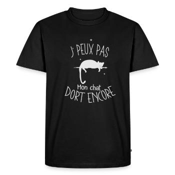 J' peux pas j ai chat blanc qui dort - T-shirt Premium bio Homme - noir - Devant - Nico (187cm)