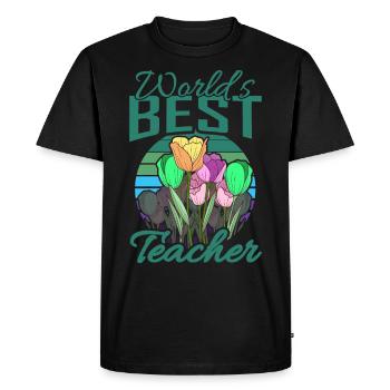 Meilleur professeur du monde avec un cadeau d'école de fleurs - T-shirt Premium bio Homme - noir - Devant - Nico (187cm)