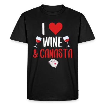 I love wine and canasta - T-shirt Premium bio Homme - noir - Devant - Nico (187cm)