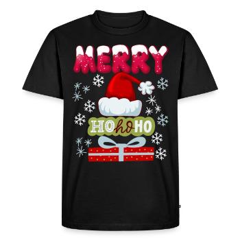 Père Noël, casquette, HoHoHo et cadeaux - T-shirt Premium bio Homme - noir - Devant - Nico (187cm)