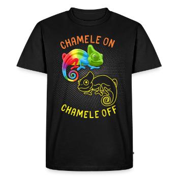 Caméléon drôle disant, Pun Chamele On - T-shirt Premium bio Homme - noir - Devant - Nico (187cm)