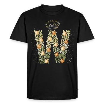 Monogramma lettera W con corona, ornamento floreale - Maglietta ecologica premium da uomo - nero - Fronte - Nico (187cm)