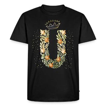 Lettre monogramme U avec couronne, ornement floral - T-shirt Premium bio Homme - noir - Devant - Nico (187cm)