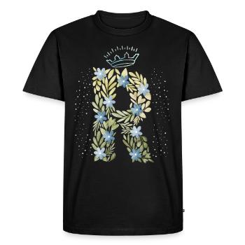 Lettre monogramme R avec couronne, ornement floral - T-shirt Premium bio Homme - noir - Devant - Nico (187cm)