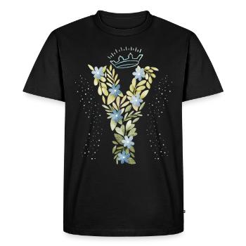 Lettre monogramme Y avec couronne, ornement floral - T-shirt Premium bio Homme - noir - Devant - Nico (187cm)