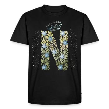 Lettre monogramme N avec couronne, ornement floral - T-shirt Premium bio Homme - noir - Devant - Nico (187cm)