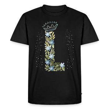 Monogram Letter L with Crown, Floral Ornament - Men's Premium Organic T-Shirt - black - Front - Nico (187cm)