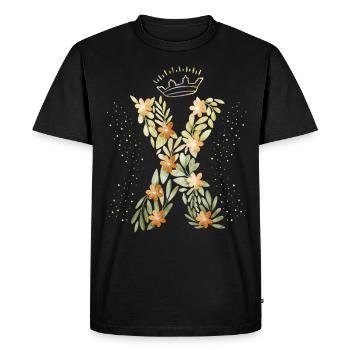 Lettre monogramme X avec couronne, ornement floral - T-shirt Premium bio Homme - noir - Devant - Nico (187cm)