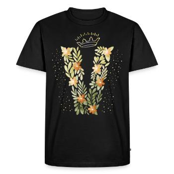 Lettre monogramme V avec couronne, ornement floral - T-shirt Premium bio Homme - noir - Devant - Nico (187cm)