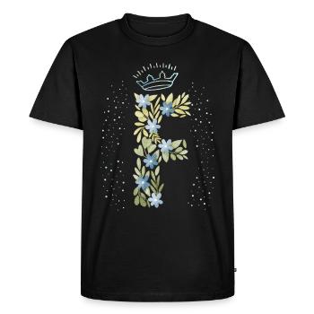 Lettre monogramme F avec couronne, ornement floral - T-shirt Premium bio Homme - noir - Devant - Nico (187cm)