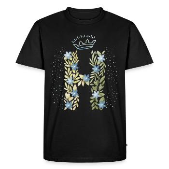 Lettre monogramme H avec couronne, ornement floral - T-shirt Premium bio Homme - noir - Devant - Nico (187cm)