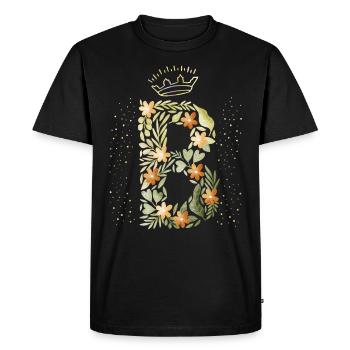 Monogramme lettre B avec couronne, ornement floral - T-shirt Premium bio Homme - noir - Devant - Nico (187cm)