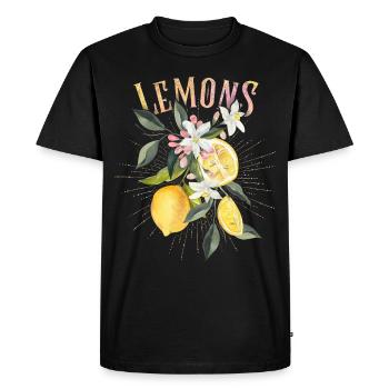 Citron, illustration botanique, fleurs de citronnier - T-shirt Premium bio Homme - noir - Devant - Nico (187cm)