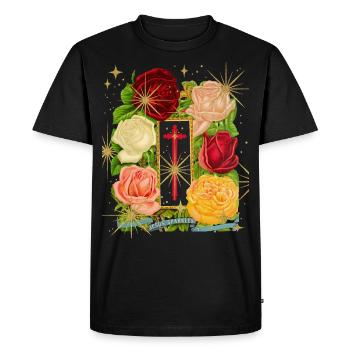 Jésus, Jésus-Christ, motif de rose vintage disant - T-shirt Premium bio Homme - noir - Devant - Nico (187cm)