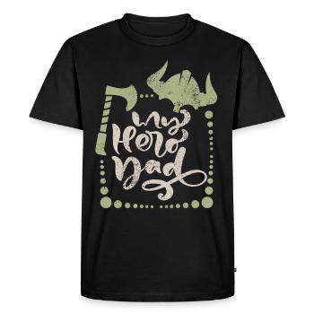 Dicton de la fête des pères vikings avec casque et hache vikings - T-shirt Premium bio Homme - noir - Devant - Nico (187cm)