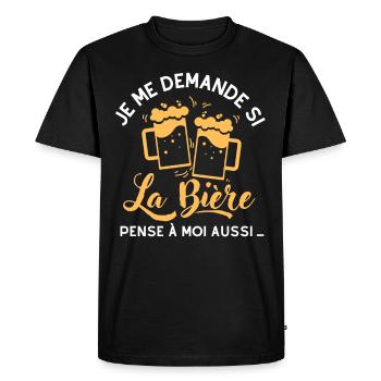 Je me demande si la bière pense à moi aussi 2 - T-shirt Premium bio Homme - noir - Devant - Nico (187cm)