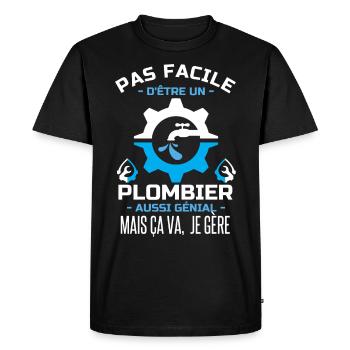 Pas facile d être un plombier aussi génial 1 - T-shirt Premium bio Homme - noir - Devant - Nico (187cm)