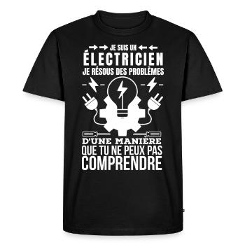 électricien qui résous des problèmes - T-shirt Premium bio Homme - noir - Devant - Nico (187cm)