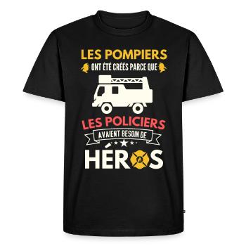 Humour pompiers et policiers - T-shirt Premium bio Homme - noir - Devant - Nico (187cm)