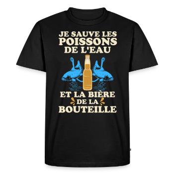 Sauver le poisson et la bière humour pêche - T-shirt Premium bio Homme - noir - Devant - Nico (187cm)