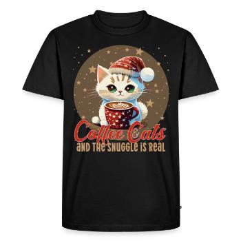 cats coffee coffee cats snuggle is real xmas - Men's Premium Organic T-Shirt - black - Front - Nico (187cm)