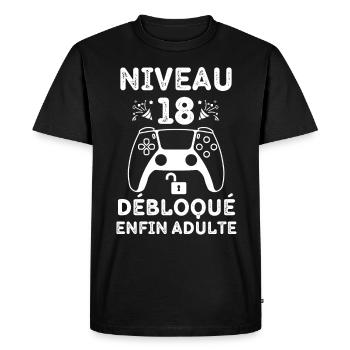 Niveau 18 débloqué enfin adulte 2 - T-shirt Premium bio Homme - noir - Devant - Nico (187cm)