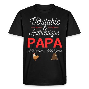 Papa moitié poule moitié ours - T-shirt Premium bio Homme - noir - Devant - Nico (187cm)