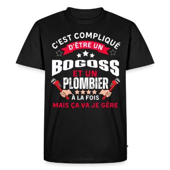 Pas facile d être plombier et bogoss - T-shirt Premium bio Homme - noir - Devant - Nico (187cm)