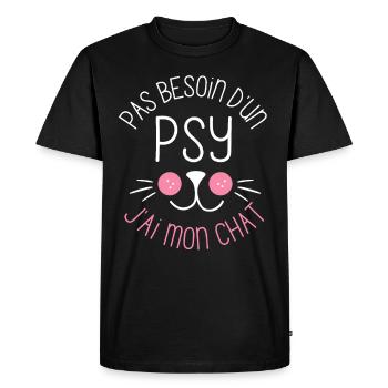 Pas besoin d un psy j ai mon chat chaton doux - T-shirt Premium bio Homme - noir - Devant - Nico (187cm)