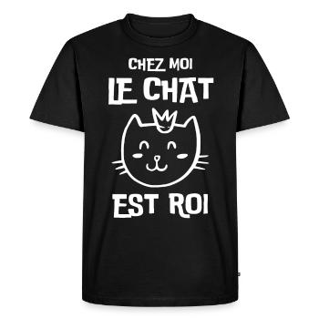 Chez moi le chat est roi - T-shirt Premium bio Homme - noir - Devant - Nico (187cm)