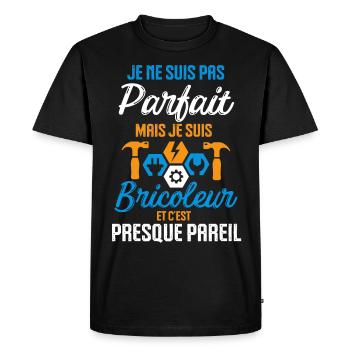 Pas parfait mais je suis bricoleur - T-shirt Premium bio Homme - noir - Devant - Nico (187cm)