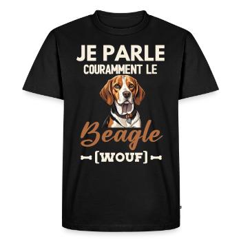 Je parle couramment le beagle wouf - T-shirt Premium bio Homme - noir - Devant - Nico (187cm)